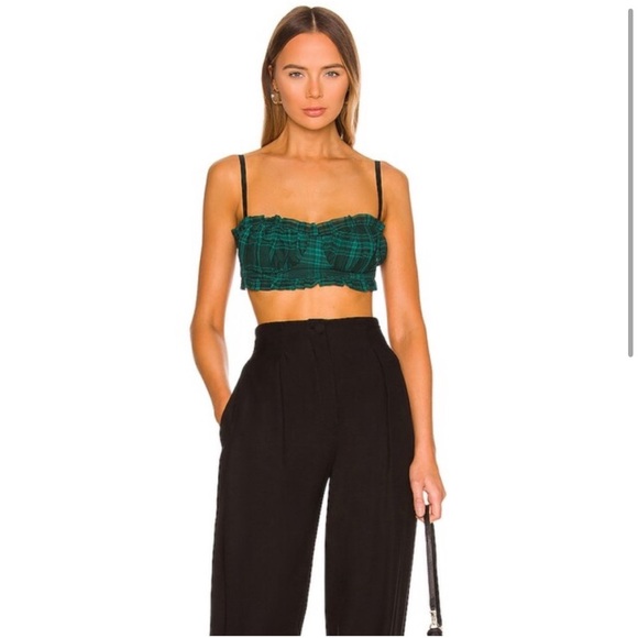 Zelia Bustier Crop Top in Green Plaid - Picture 3 of 5
